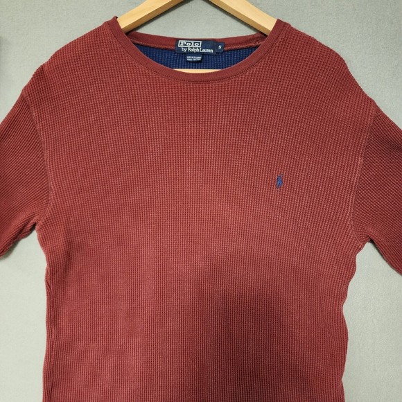 Polo Ralph Lauren Shirt Mens Small Burgundy Vintage Thermal Long Sleeve - Picture 3 of 16